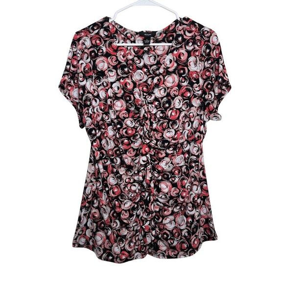 Alfani Blouse Women's XL V-Neck Career Shirt Top Ruched Y2k Printed Top - Picture 1 of 8